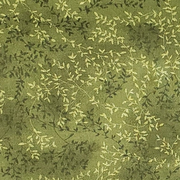 Fabric Traditions 2004 NTT, Inc. - Dark Olive Green Tonal Fabric and Leaf Print