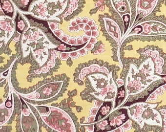 Vintage Florals Quilt Innovations for Hancock Fabrics - Butterscotch Fabric with Wine, Pink and Sage Paisley Floral Print