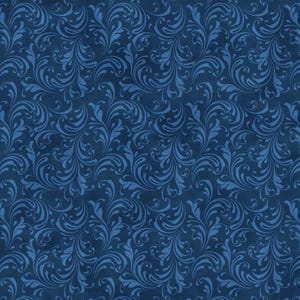 May include: A seamless pattern featuring a dark blue background with a lighter blue, ornate, swirling floral design. The pattern is repeated across the entire image, creating a textured, decorative effect. The design is reminiscent of classic wallpaper.