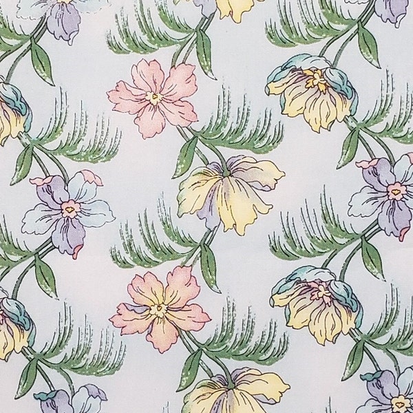 Garden Romance by Cheri L. Strole Licensed to SSI - Pastel Blue Fabric / Flowers in Pastel Pink, Yellow and Periwinkle