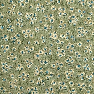 Dark Olive Green Fabric with Turquoise and Gold Metallic Flower Print