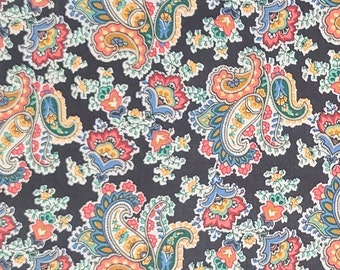 A VIP Cranston Print Works - Black Fabric / Paisley and Floral Print in Shades of Blue, Coral, Yellow and Green