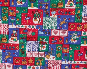 Springs Industries - Red, Blue and Green Vintage Christmas Patchwork Fabric