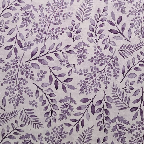 Punch Studio - Lilac & Sage RJR Fabrics - Lavender Fabric / Dark Purple Leaf Print