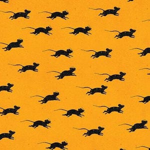 Riley Blake Design Pattern C9399 Goosetales By J. Wecker Frisch 2019 - Orange Tonal Fabric | Black Blind Mice Print