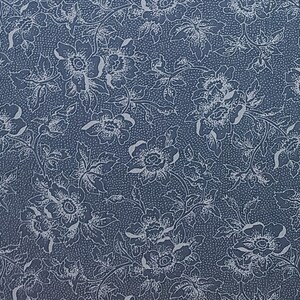 Fabric Country - Dark Colonial Blue Fabric / Tone-on-tone Flower Print ...