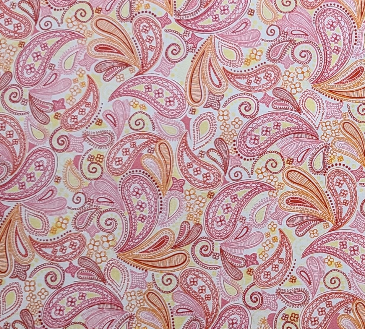 Jules & Coco Pattjc-291 White and Yellow Fabric / Pink and Coral Paisley  Print - Etsy