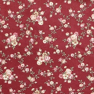 Cranberry Fabric / Vintage Style Pink and Tan Flower Print