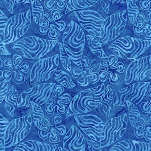 Tonga Batik By Timeless Treasures Tonga-B7906 Capri - Medium Blue Batik Fabric / Light Blue Tropical Print