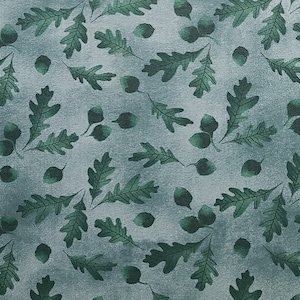 1999 Blank Textiles Inc - Forest Green Tonal Oak Leaf and Acorn Print Fabric