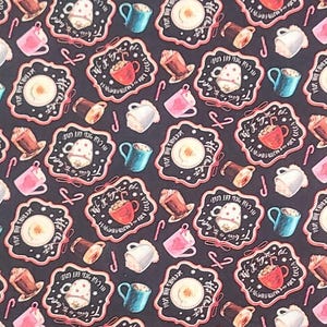 Bristol Bay Studio Designed Exclusively for Joann - Black Fabric | Hot Cocoa and Candy Cane Print