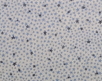 2000 Blank Textiles, Inc. - White Fabric / Light and Dark Blue Scattered Star Print / Allover Silver Glitter