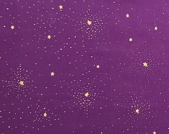 Christmas Stars by "Past & Presents" for Daisy Kingdom 1995 - Dark Plum Fabric / Gold Metallic Star Print