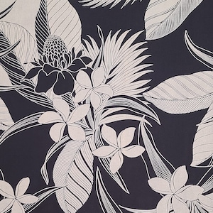 Trentex Fabrics Ltd 2012 BAR-07 - Black and Taupe Fabric / Giant Flower and Leaf Print - 65 Cotton/35 Poly