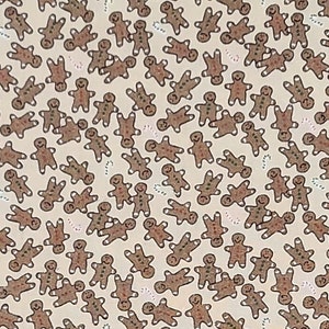Cream Fabric / Tossed Gingerbread and Candy Cane Print