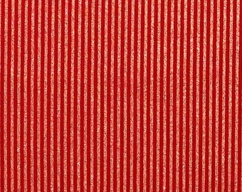 Red Fabric / Gold Metallic Stripe - Selvage to Selvage Print
