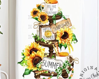 Sunflower Tea Towel, Sunflower Kitchen Towel, Summer Tea Towel, Sunflower Tired Tray, Kitchen Hand Towel, You Are My Sunshine, Kitchen Decor