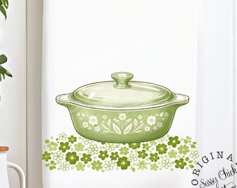 Pyrex Kitchen Towel, Pyrex Dish Tea Towel, Vintage Pyrex  Casserole Dish Towel, Vintage Kitchen Decor, Flour Sack Towel, Waffle Weave Towel