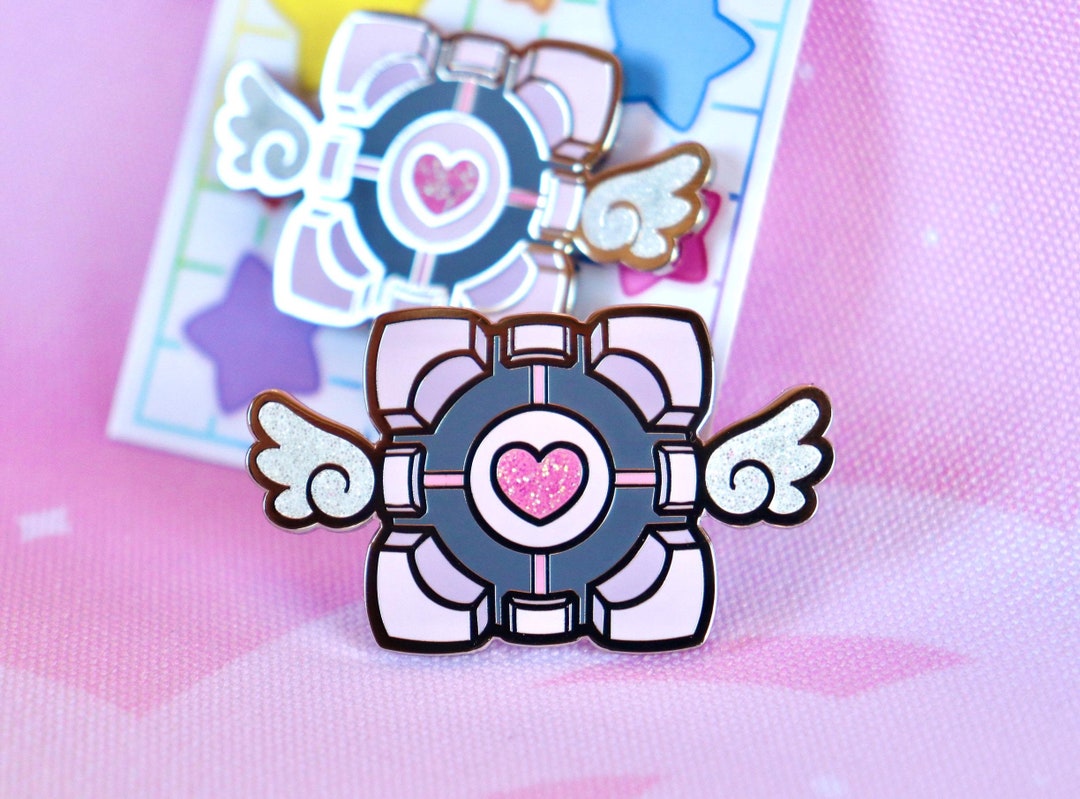 Angel companion cube enamel pin