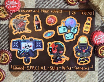 A courier and their robots sticker sheet