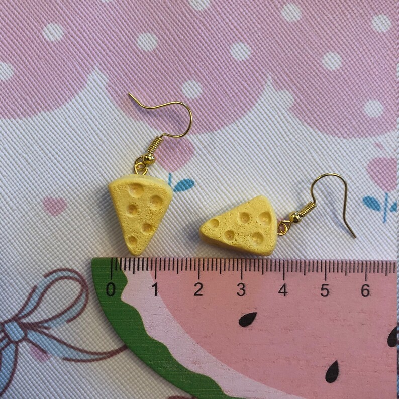 Little cheese triangle slice dangle earrings
