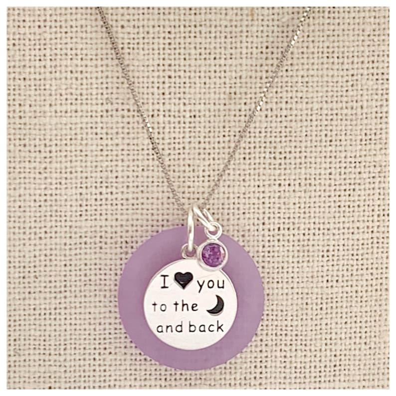 I Love You to the Moon and Back Sea Glass Sterling Silver Necklace