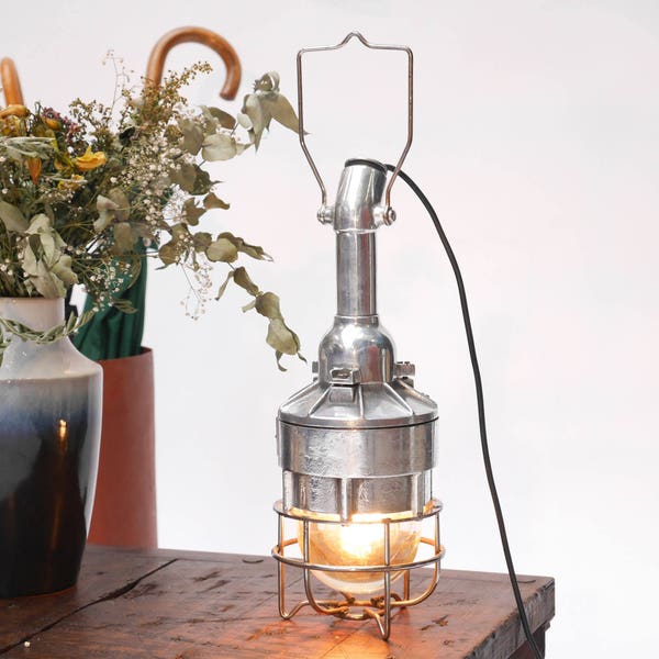 Lampe industrielle vintage,Baladeuse en fonte « tête plate »