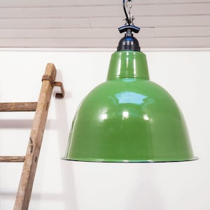 Vintage industrial Green enamelled ceiling lamp