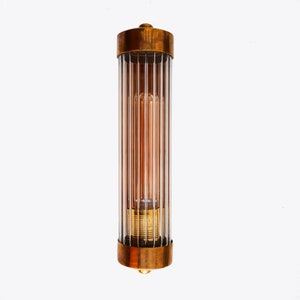 Cylindrical Wall Lamp with Ribbed Glass and Brass