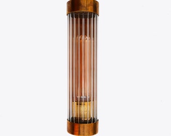 Cylindrical Wall Lamp with Ribbed Glass and Brass
