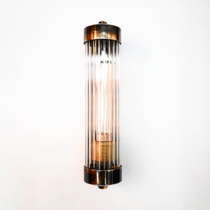 Cylindrical Wall Lamp with Ribbed Glass and Brass