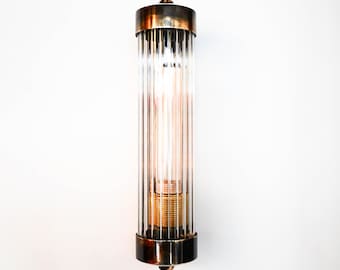 Cylindrical Wall Lamp with Ribbed Glass and Brass