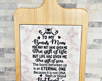 Step Mom Geschenk - Schneidebrett - Personalisiertes Käsebrett - Muttertagsgeschenk - Marmor Küche Dekor Holz und Fliesen Schneidebrett - Bonus Mom Zitat