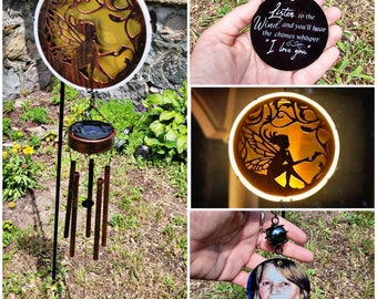 Light Up Fee Windspiel - Engel Gedenk Windspiel - Personalisiert mit Foto - Solar Betriebene Foto Windspiel - Fee Sonnenfänger - Windglocke