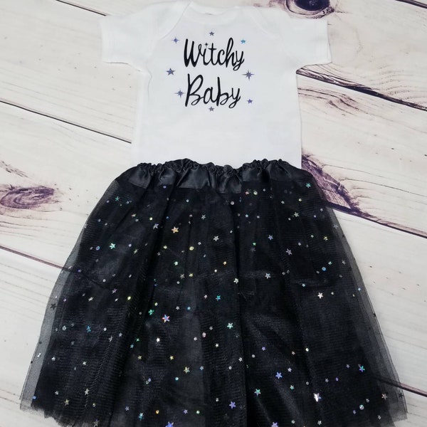 Baby Girl Halloween Outfit - Baby's First Halloween- Baby Tutu - Witchy Baby- Baby Clothing - Baby Girl Gift - Baby Halloween Costume