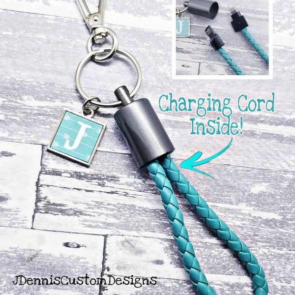 Phone Charger Keychain - Teen Girl Gift - Personalized Sweet 16 Gift for Girls - Wife Gift - Phone Charger Key Fob - New Car Gift- Turquoise