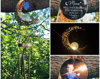 Beleuchten Mond Windspiel - Mond Gedenk Windspiel - Personalisiert mit Foto - Solar Foto Windspiel - Mond Sonnenfänger - Windglocke