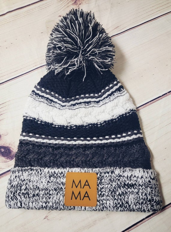 Leather Patch Personalized Pom Pom Hats Women's Adult Custom Patch