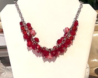 Red -  Candy Cane - Necklace - ADAZZLE4U - Fashion Jewely - Holiday Gift For Her