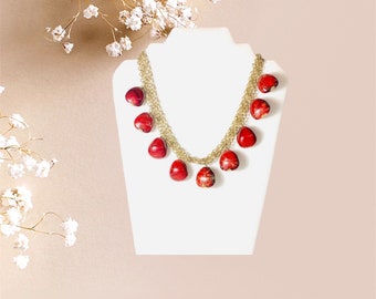 Red Gold 3D Half Shells Necklace - ADAZZLE4U - Fashion Accessories - Valentine’s Day - Gift For Her