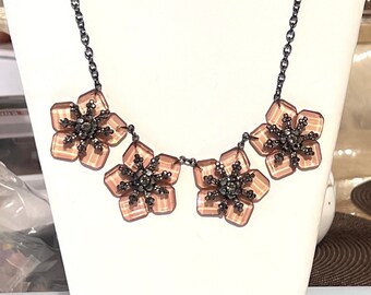 Pink Peach See Through  Flower Necklace - ADAZZLE4U - Fashion Jewely - Holiday Gift For Her