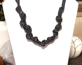 Ash Gray Color Stones Knots & Cloth Necklace  - ADAZZLE4U - Fashion Jewely - Holiday Gift For Her