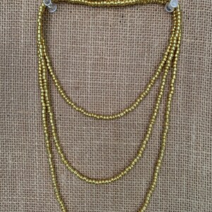Double Wrap Metallic Gold Necklace, Wrap Beaded Necklace, Long Metalic ...