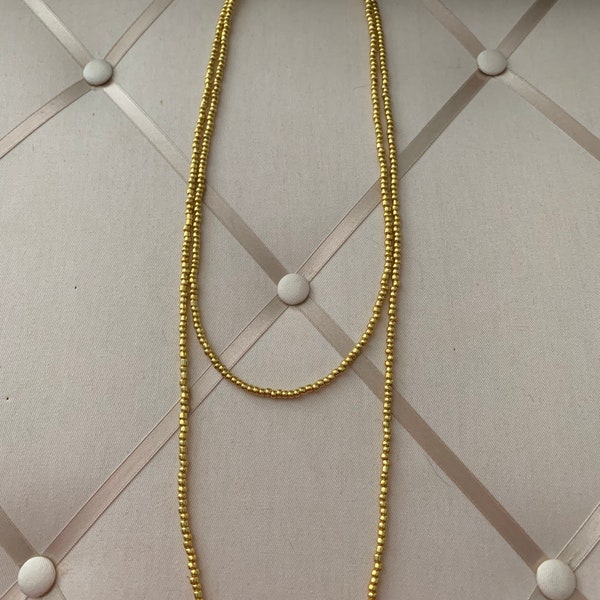 Double wrap metallic Gold necklace, wrap beaded necklace, Long metalic gold necklace