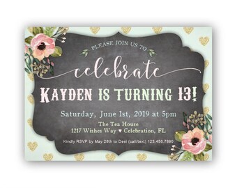 girls 10th birthday invitation 11th birthday invitation 12th etsy