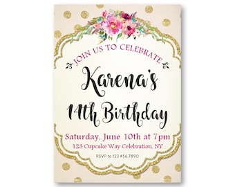14th birthday invite etsy