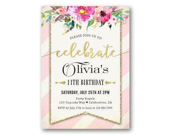 girls 10th birthday invitation 11th birthday invitation 12th etsy