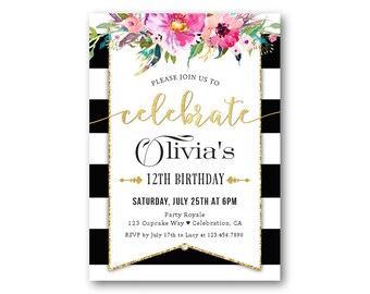 girls 10th birthday invitation 11th birthday invitation 12th etsy