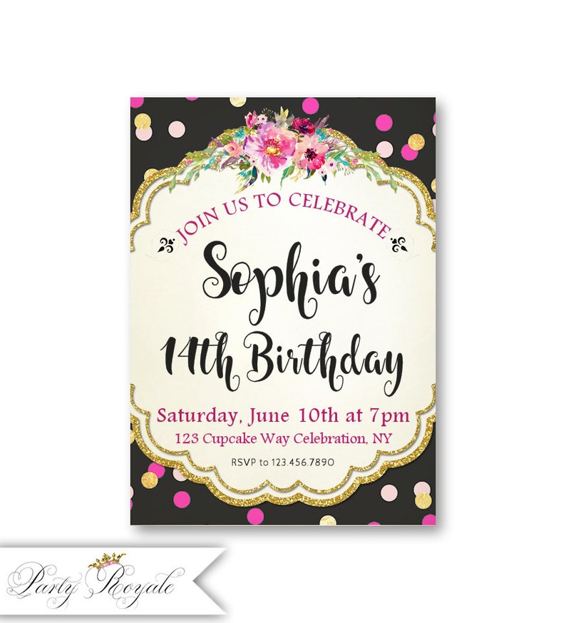 Girl S 14th Birthday Invitations Teen Birthday Party Etsy
