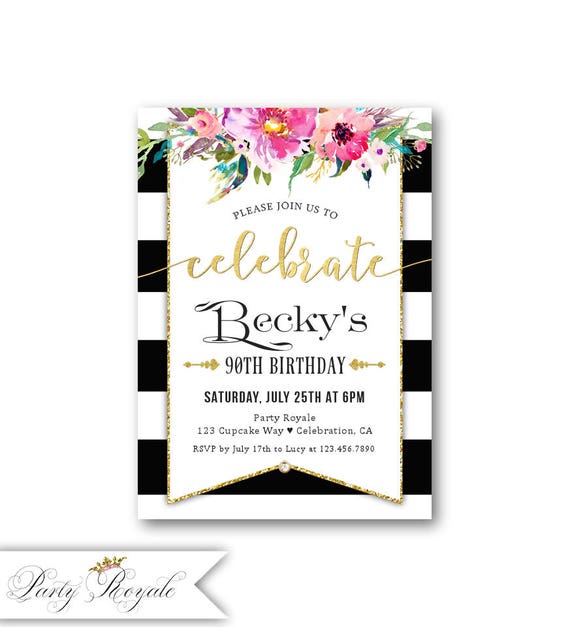 80th 90th 100th Birthday Invitations Women S Birthday Etsy